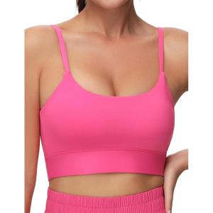 imageTHE GYM PEOPLE Womens Adjustable Longline Sports Bras Scoop Neck Padded Wireless Workout Yoga TopsBright Pink
