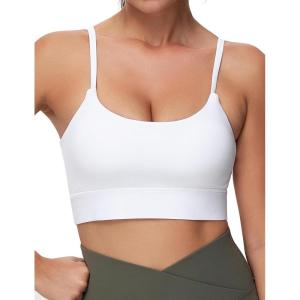 imageTHE GYM PEOPLE Womens Adjustable Longline Sports Bras Scoop Neck Padded Wireless Workout Yoga TopsWhite