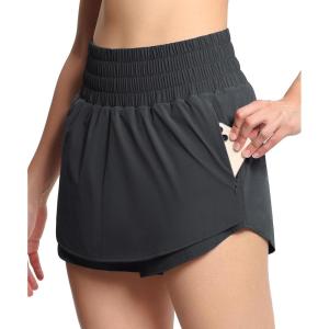 imageTHE GYM PEOPLE Womens Athletic Shorts Elastic Waisted Quick Dry Ruffle Tennis Workout Skorts with Mesh Liner Zip PocketsDark Grey