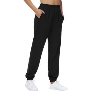 imageTHE GYM PEOPLE Womens Baggy Cinch Bottom Sweatpants Lightweight Workout Joggers Pants with PocketsBlack