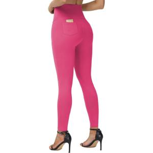 imageTHE GYM PEOPLE Womens Casual Yoga Leggings High Waisted Tummy Control Workout Pants with 4 PocketsBright Pink