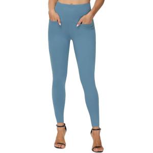 imageTHE GYM PEOPLE Womens Casual Yoga Leggings High Waisted Tummy Control Workout Pants with 4 PocketsGrey Blue