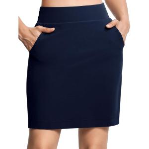 imageTHE GYM PEOPLE Womens Golf Skorts Modest Knee Length Athletic Tennis Skirts Builtin Shorts with 4 PocketsBlue