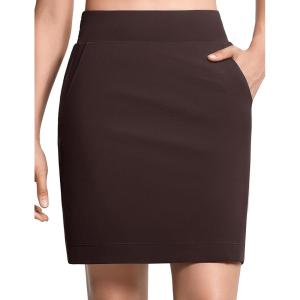 imageTHE GYM PEOPLE Womens Golf Skorts Modest Knee Length Athletic Tennis Skirts Builtin Shorts with 4 PocketsBrown
