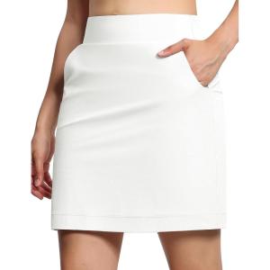 imageTHE GYM PEOPLE Womens Golf Skorts Modest Knee Length Athletic Tennis Skirts Builtin Shorts with 4 PocketsWhite