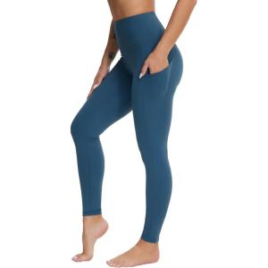 imageTHE GYM PEOPLE Womens High Waist Yoga Pants Buttery Soft Stretchy Tummy Control Workout Athletic Leggings with PocketsDark Blue Green