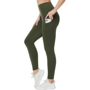 imageTHE GYM PEOPLE Womens High Waist Yoga Pants Buttery Soft Stretchy Tummy Control Workout Athletic Leggings with PocketsDark Olive