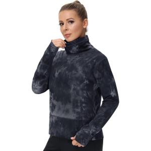 imageTHE GYM PEOPLE Womens Long Sleeve Cowl Neck Loose Fit Workout Hiking Pullover Sweatshirt With PocketsTie Dye Black Grey