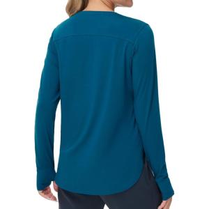 imageTHE GYM PEOPLE Womens Long Sleeve Workout Shirts Lightweight Cotton Running Yoga Tops with Thumb HoleDark Blue Green
