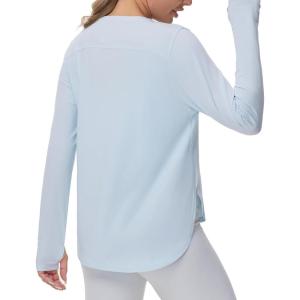 imageTHE GYM PEOPLE Womens Long Sleeve Workout Shirts Lightweight Cotton Running Yoga Tops with Thumb HoleLight Blue