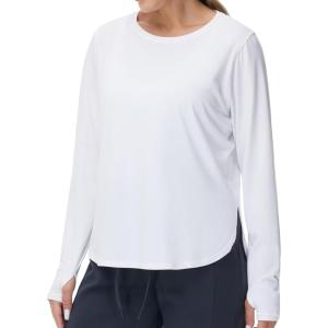 imageTHE GYM PEOPLE Womens Long Sleeve Workout Shirts Lightweight Cotton Running Yoga Tops with Thumb HoleWhite
