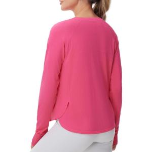 imageTHE GYM PEOPLE Womens Long Sleeve Workout Shirts Side Slits Athletic Yoga Tee Tops with Thumb HoleBright Pink