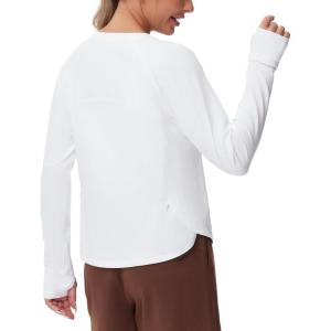 imageTHE GYM PEOPLE Womens Long Sleeve Workout Shirts Side Slits Athletic Yoga Tee Tops with Thumb HoleWhite