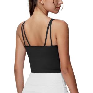 imageTHE GYM PEOPLE Womens Longline Sports Bra Removable Padded Wireless Workout Yoga Tank TopsBlack