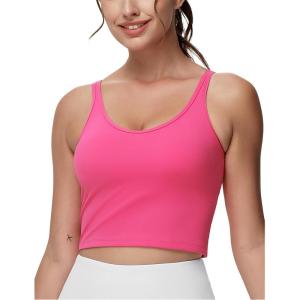 imageTHE GYM PEOPLE Womens Longline Sports Bra Removable Padded Wireless Workout Yoga Tank TopsBright Pink
