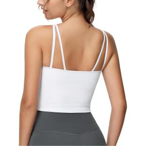 imageTHE GYM PEOPLE Womens Longline Sports Bra Removable Padded Wireless Workout Yoga Tank TopsWhite
