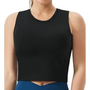 imageTHE GYM PEOPLE Womens Medium Support Sports Bra Removable Padded Sleeveless Workout Crop TopsBlack