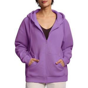 imageTHE GYM PEOPLE Womens Oversized Fleece Hoodies FullZip Workout Lounge Hooded Coats Fall Tops with Pockets DrawstringLavender Purple