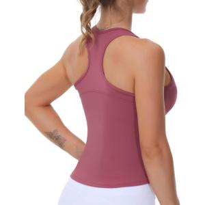 imageTHE GYM PEOPLE Womens Racerback Workout Tank Tops with Built in Bra Sleeveless Slim FitRose Red