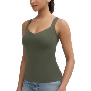 imageTHE GYM PEOPLE Womens Scoop Neck Workout Tank Tops Cute Double Layer Basic Sleeveless Slim fit Shirts