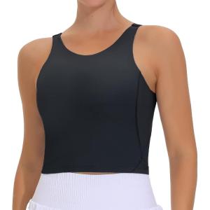 imageTHE GYM PEOPLE Womens Sports Bra Sleeveless Workout Tank Tops Running Yoga Cropped Tops with Removable PaddedBlack
