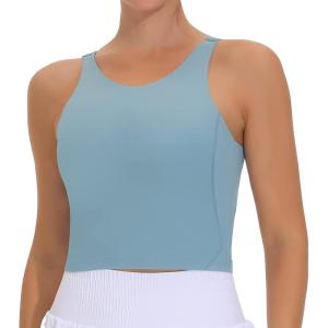imageTHE GYM PEOPLE Womens Sports Bra Sleeveless Workout Tank Tops Running Yoga Cropped Tops with Removable PaddedDenim Blue