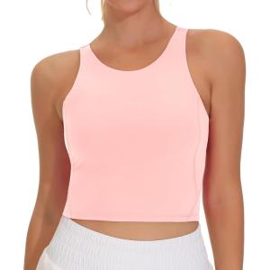 imageTHE GYM PEOPLE Womens Sports Bra Sleeveless Workout Tank Tops Running Yoga Cropped Tops with Removable PaddedPink