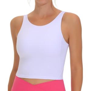 imageTHE GYM PEOPLE Womens Sports Bra Sleeveless Workout Tank Tops Running Yoga Cropped Tops with Removable PaddedWhite
