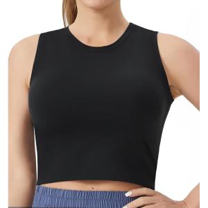 imageTHE GYM PEOPLE Womens Workout Crop Tops Sleeveless Yoga Running Shirts Athletic Tank Top No PaddingBlack