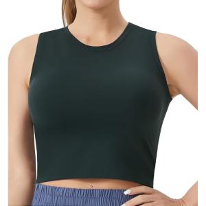 imageTHE GYM PEOPLE Womens Workout Crop Tops Sleeveless Yoga Running Shirts Athletic Tank Top No PaddingCharcoal Grey