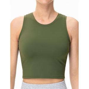imageTHE GYM PEOPLE Womens Workout Crop Tops Sleeveless Yoga Running Shirts Athletic Tank Top No PaddingOlive Green