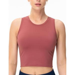 imageTHE GYM PEOPLE Womens Workout Crop Tops Sleeveless Yoga Running Shirts Athletic Tank Top No PaddingRose Red