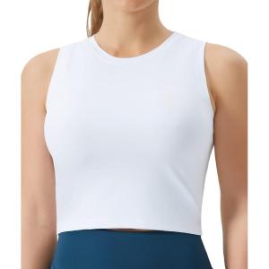 imageTHE GYM PEOPLE Womens Workout Crop Tops Sleeveless Yoga Running Shirts Athletic Tank Top No PaddingWhite