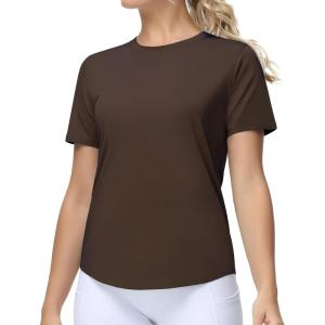imageTHE GYM PEOPLE Womens Workout Short Sleeve Breathable TShirts Athletic Yoga Tee TopsBrown