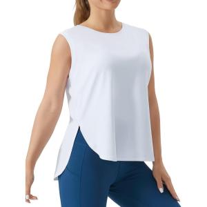 imageTHE GYM PEOPLE Womens Workout Tank Tops Loose Fit Sleeveless Cotton Running ShirtsWhite
