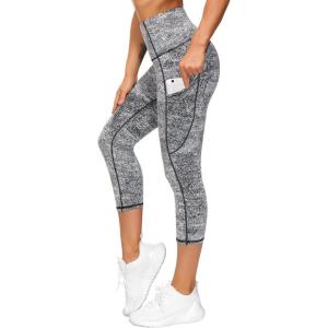 imageTHE GYM PEOPLE Womens Yoga Pants High Waist with Pocket Tummy ControlBlackWhiteGrey
