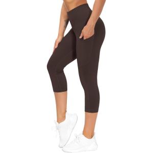 imageTHE GYM PEOPLE Womens Yoga Pants High Waist with Pocket Tummy ControlBrown