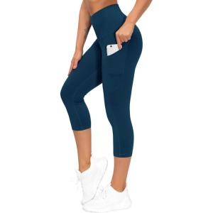 imageTHE GYM PEOPLE Womens Yoga Pants High Waist with Pocket Tummy ControlDark Blue Green
