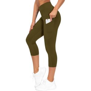 imageTHE GYM PEOPLE Womens Yoga Pants High Waist with Pocket Tummy ControlGreen Brown