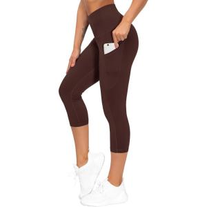 imageTHE GYM PEOPLE Womens Yoga Pants High Waist with Pocket Tummy ControlRed Brown