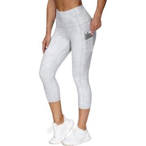 imageTHE GYM PEOPLE Womens Yoga Pants High Waist with Pocket Tummy ControlSilverWhiteGrey