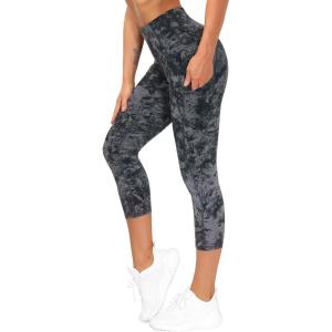 imageTHE GYM PEOPLE Womens Yoga Pants High Waist with Pocket Tummy ControlZcapris Gray Marble