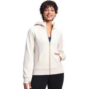 imageTHE GYM PEOPLE Womens Zip Up Hoodies Fleece Workout Jackets Sweatshirts with Pockets Thumb HoleHeather White