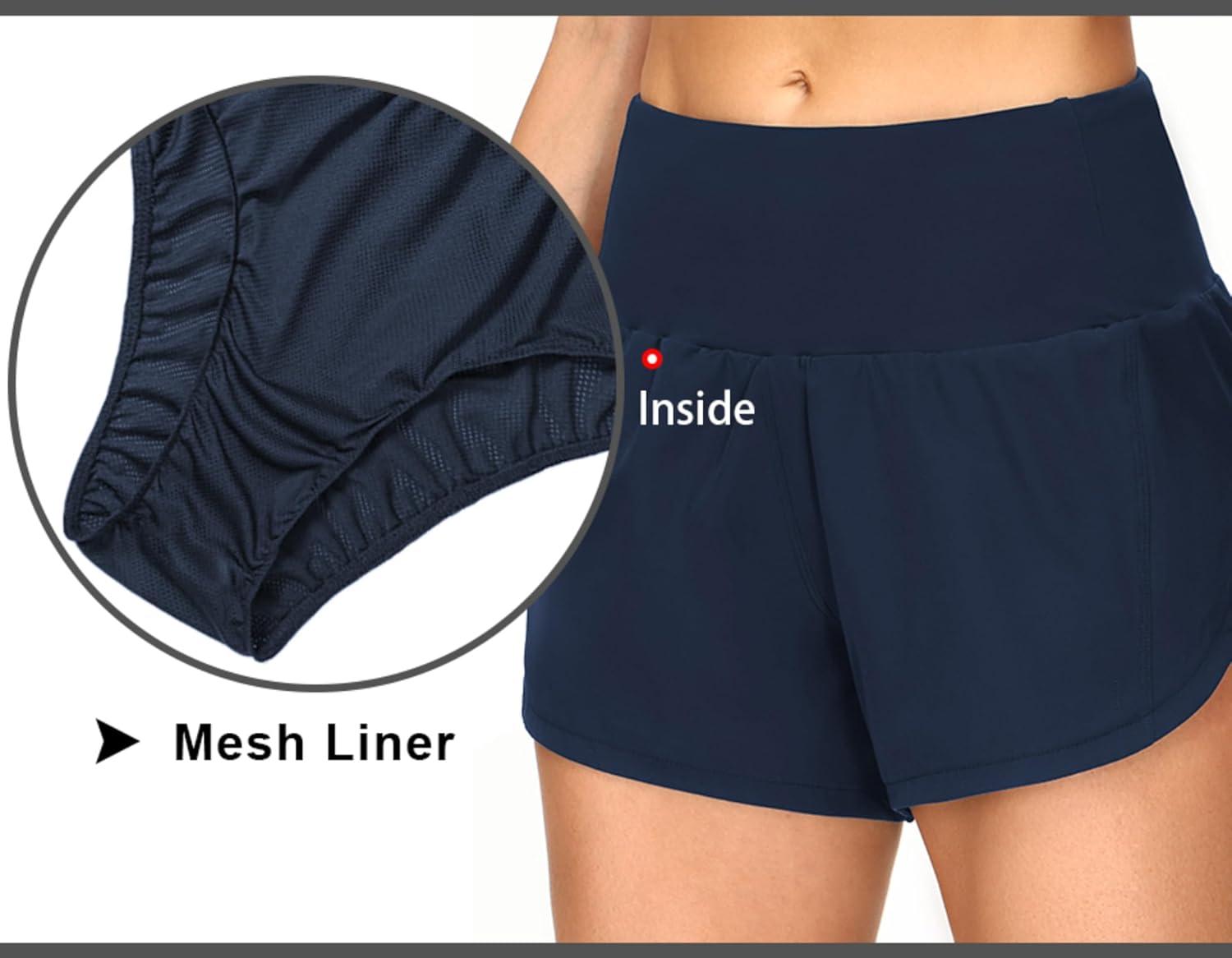 imageTHE GYM PEOPLE 2 Pack Womens High Waisted Running Shorts with Zipper Pockets Liner Quick Dry Athletic Workout ShortsBlackBlue