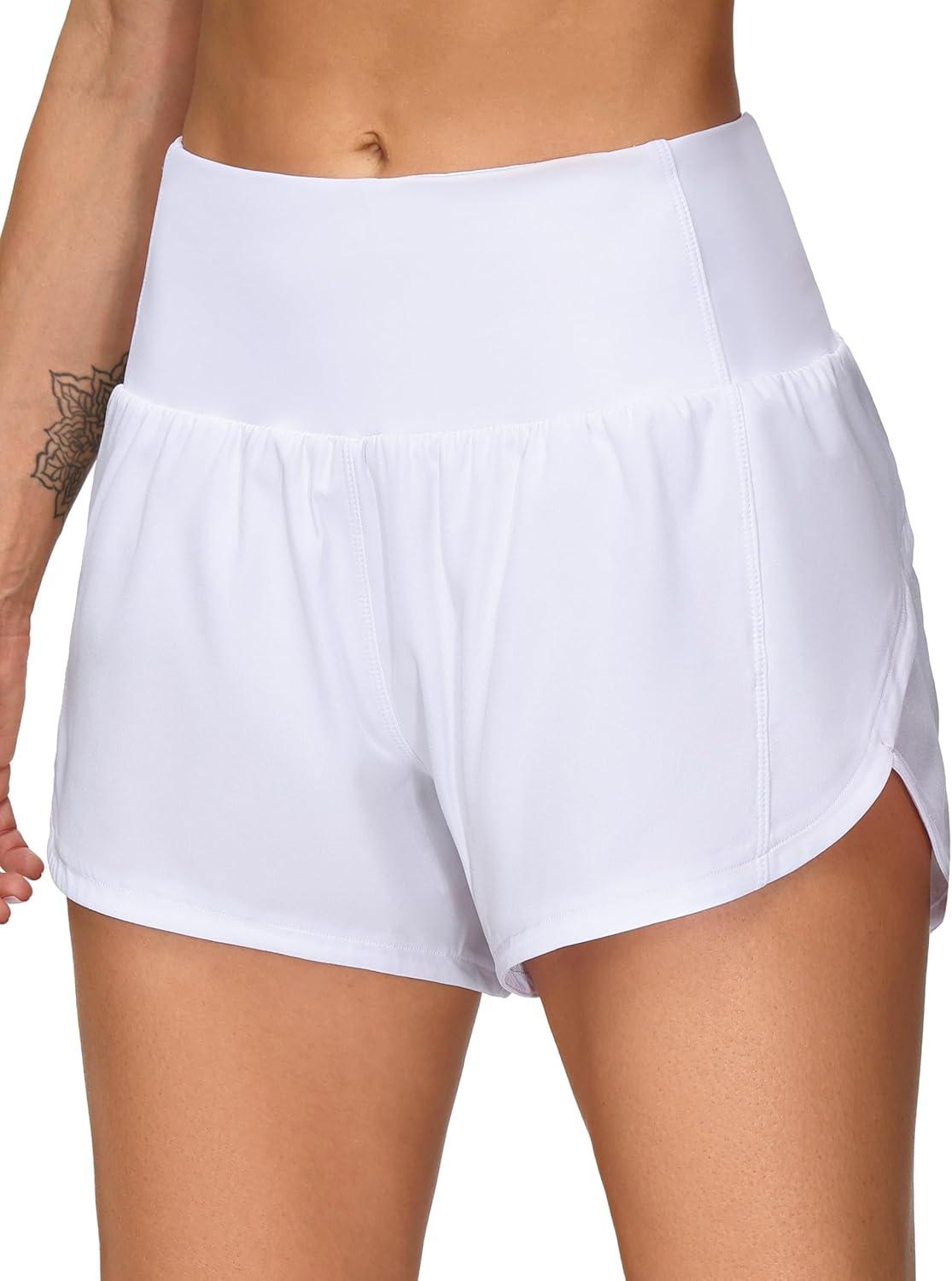 imageTHE GYM PEOPLE 2 Pack Womens High Waisted Running Shorts with Zipper Pockets Liner Quick Dry Athletic Workout ShortsBlackWhite