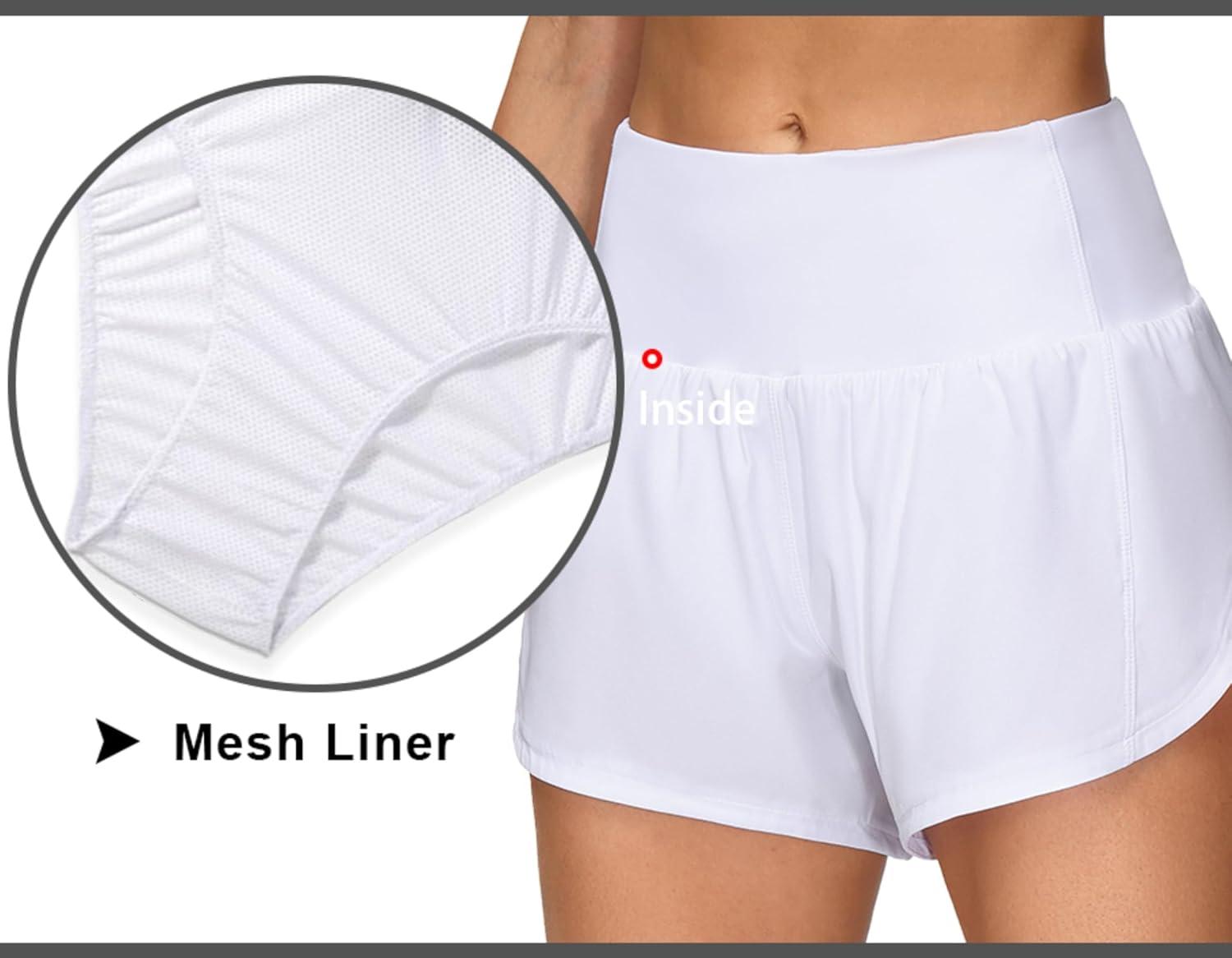 imageTHE GYM PEOPLE 2 Pack Womens High Waisted Running Shorts with Zipper Pockets Liner Quick Dry Athletic Workout ShortsBlackWhite