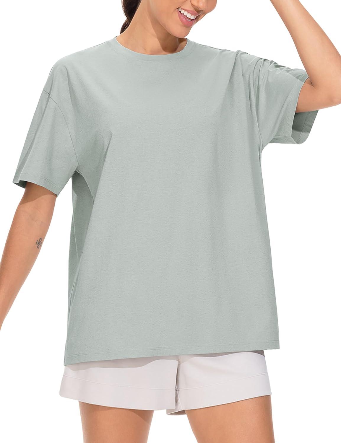 imageTHE GYM PEOPLE 2 Pack Womens Oversized T Shirts Casual Loose Fit Short Sleeve Tops Summer Crewneck Basic TeesBlackGrey