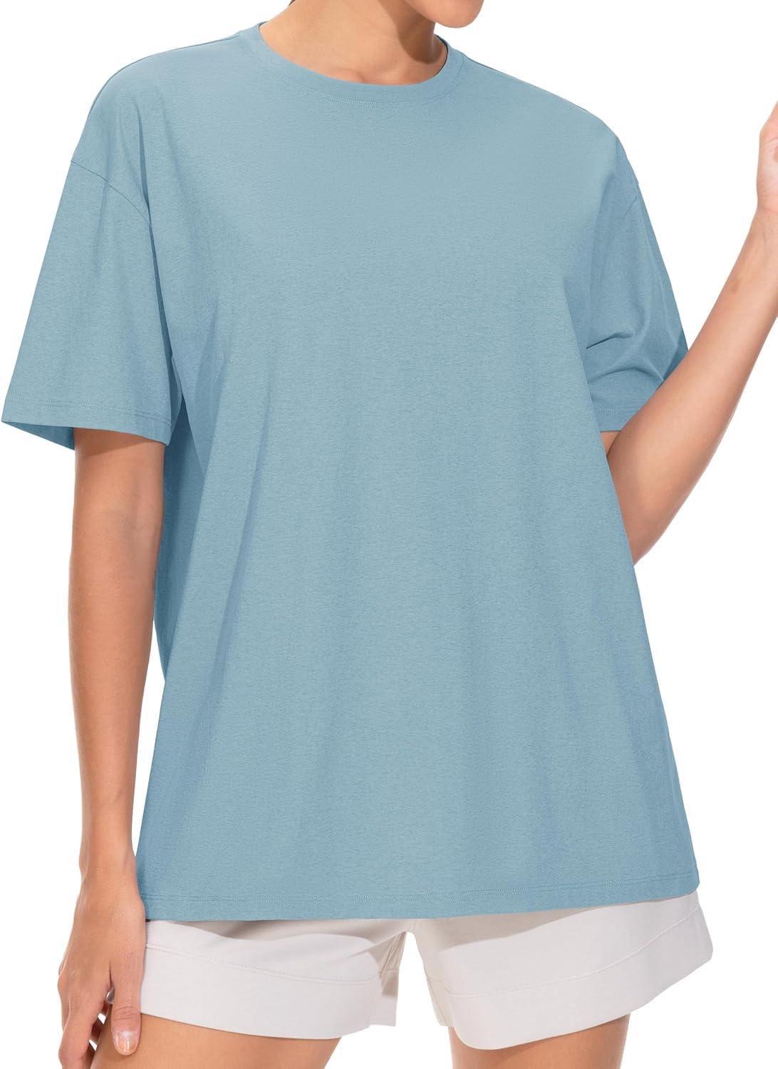 imageTHE GYM PEOPLE 2 Pack Womens Oversized T Shirts Casual Loose Fit Short Sleeve Tops Summer Crewneck Basic TeesBlackInk Blue