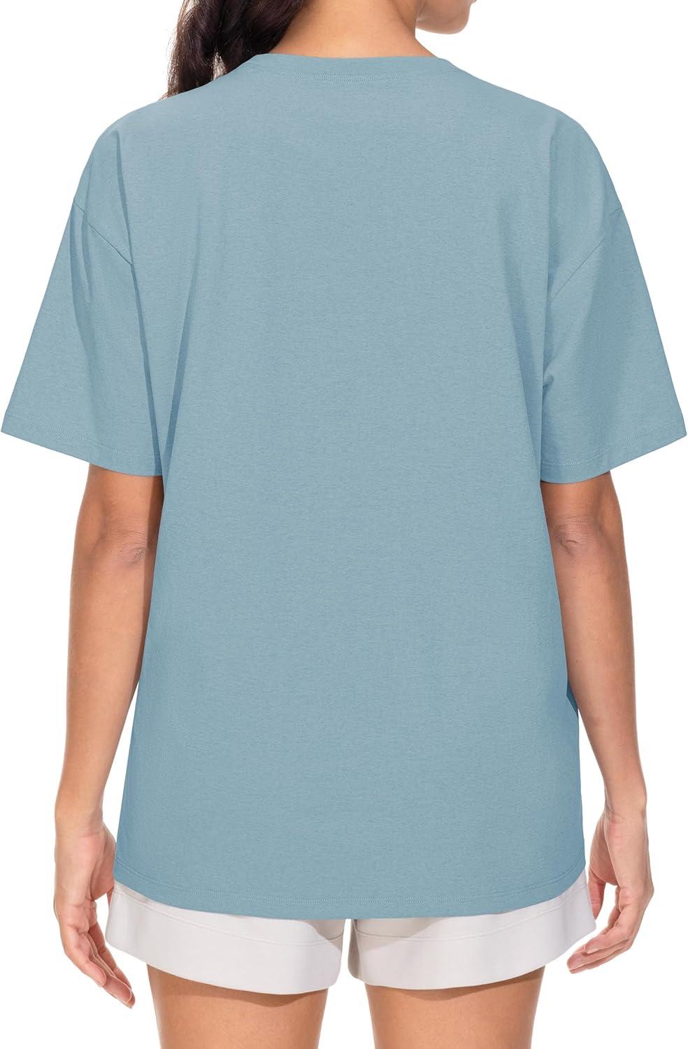 imageTHE GYM PEOPLE 2 Pack Womens Oversized T Shirts Casual Loose Fit Short Sleeve Tops Summer Crewneck Basic TeesBlackInk Blue