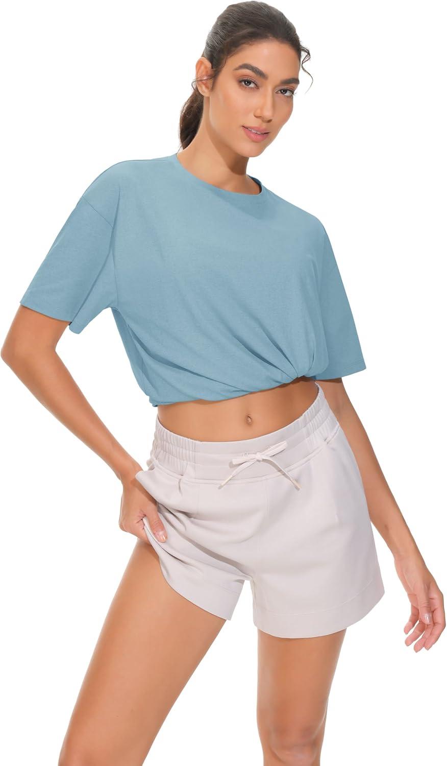 imageTHE GYM PEOPLE 2 Pack Womens Oversized T Shirts Casual Loose Fit Short Sleeve Tops Summer Crewneck Basic TeesBlackInk Blue